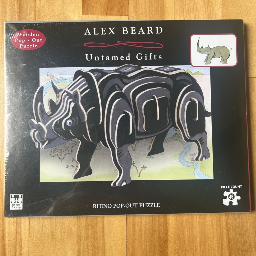 Alex Beard Wooden Pop-Out 46-piece 3D Puzzles Elephant and Rhino New - Picture 3 of 6